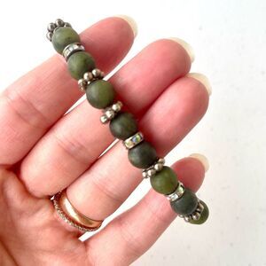 Green Stone Beaded Bracelet Stretch Boho Handmade Style